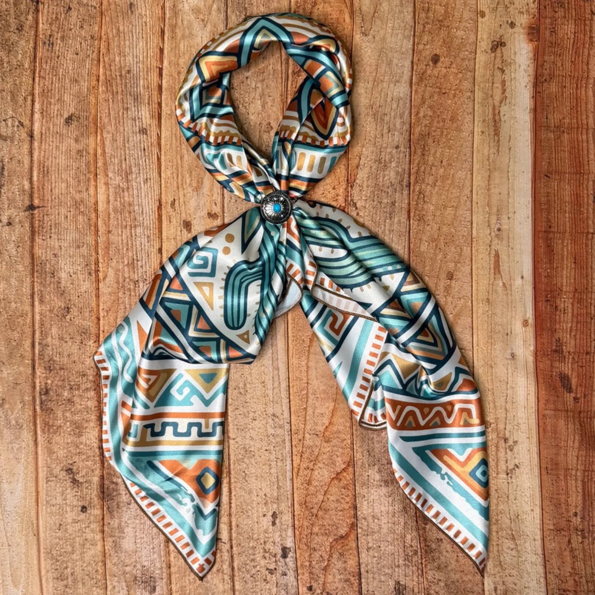 Gympie Saddleworld & Country Clothing Bandanas - Scarves 36x36in / Jade/Rust Wild Rag Western Aztec Cacti Print
