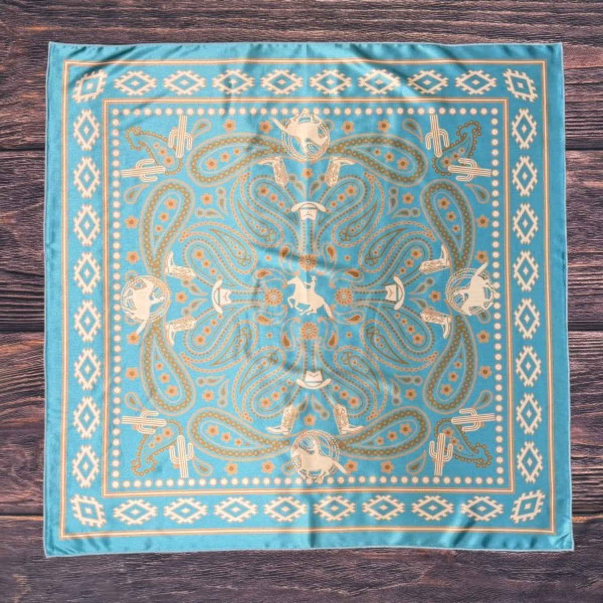 Gympie Saddleworld & Country Clothing Bandanas - Scarves 36x36in / Turquoise Wild Rag Western Cowboy Print