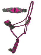 Gympie Saddleworld & Country Clothing Halters Pink/Grey Showman Halter & Lead Set Nylon Mule Tape with Mohair Noseband