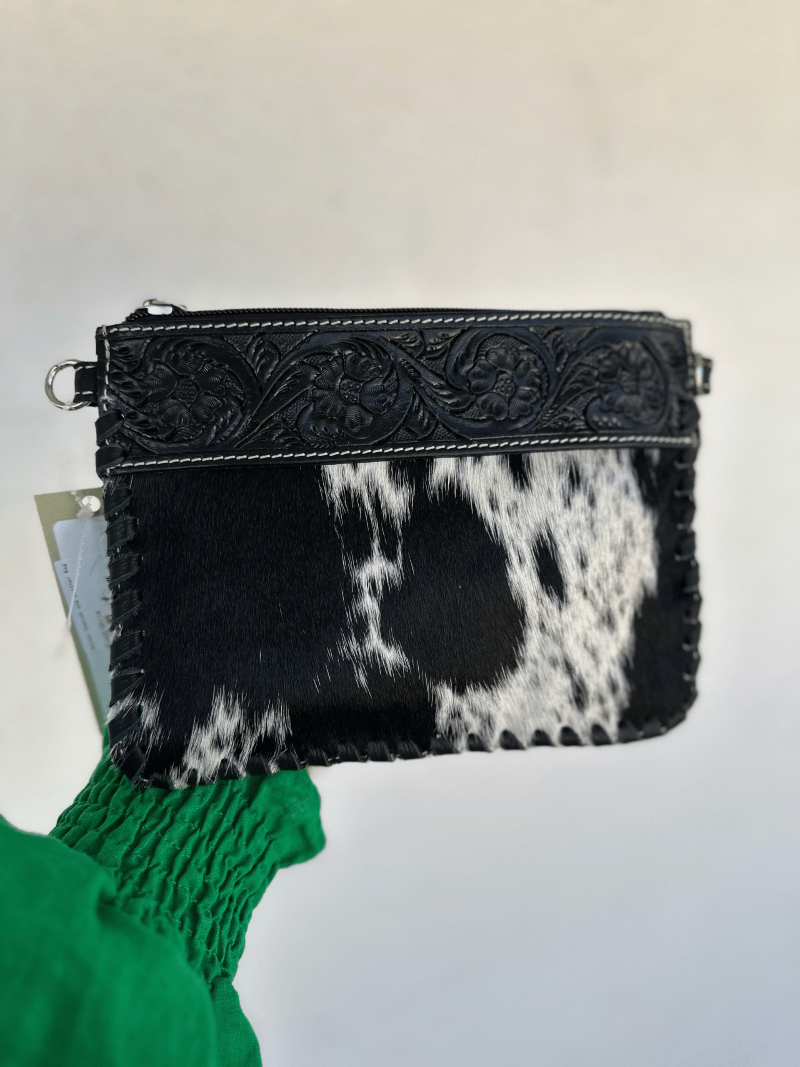 Gympie Saddleworld & Country Clothing Handbags & Wallets Black/White Volcan Cowhide and Leather Bag (AC43)