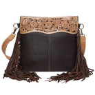 Gympie Saddleworld & Country Clothing Handbags - Wallets Brown Leather Tooled Medium Handbag with Fringes