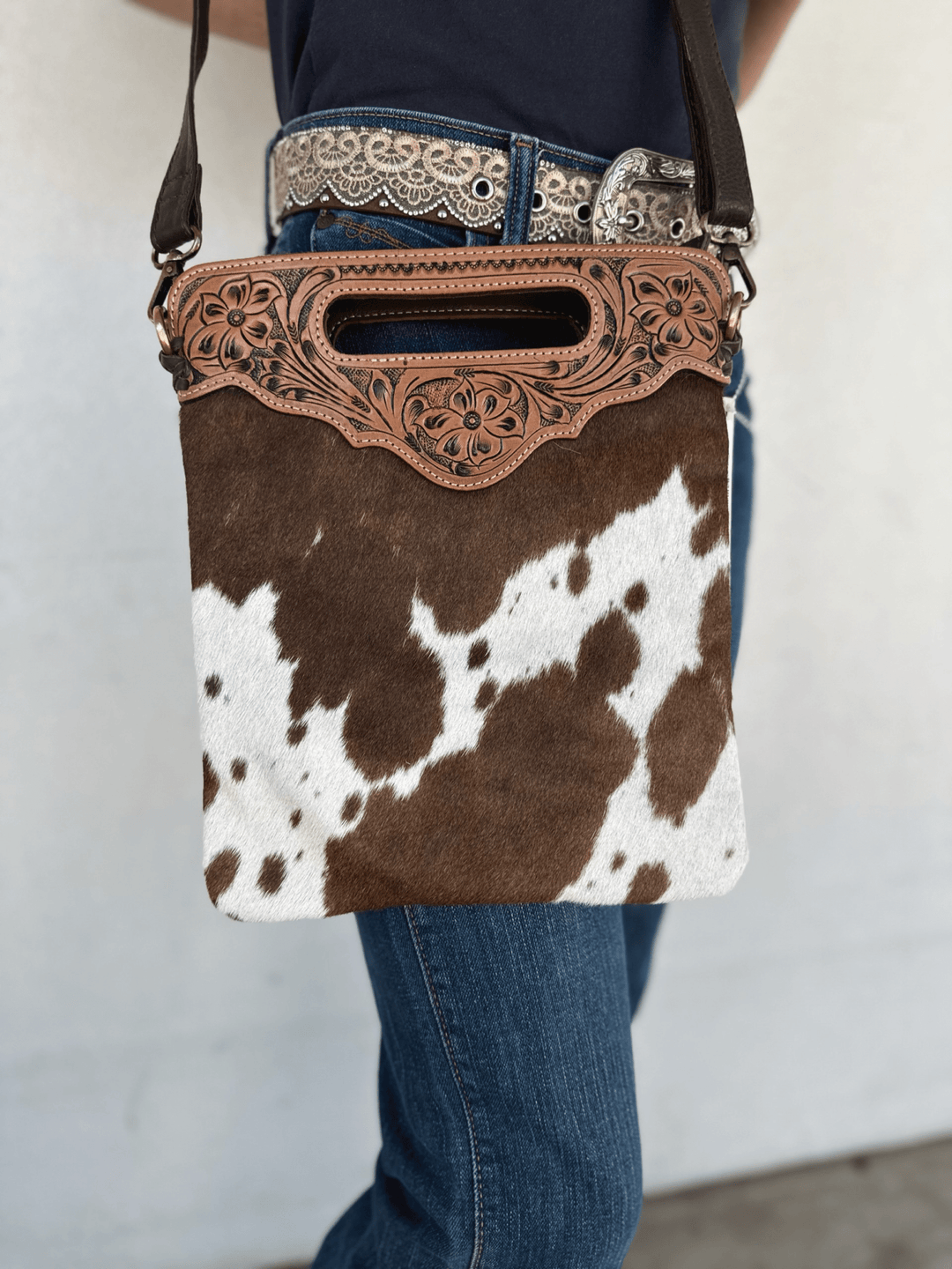 Gympie Saddleworld & Country Clothing Handbags & Wallets Brown/White Cali Cowhide Bag