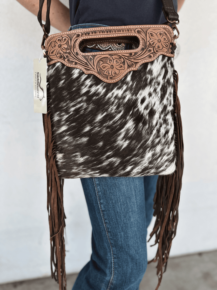 Gympie Saddleworld & Country Clothing Handbags & Wallets Cali Cowhide with Leather Tooling Bag (AB04FR)