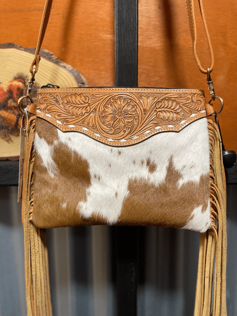 Gympie Saddleworld & Country Clothing Handbags & Wallets Tan Cowhide Clutch with Tooling