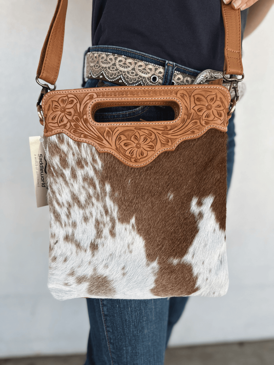 Gympie Saddleworld & Country Clothing Handbags & Wallets Tan/White Cali Cowhide Bag (AB04)