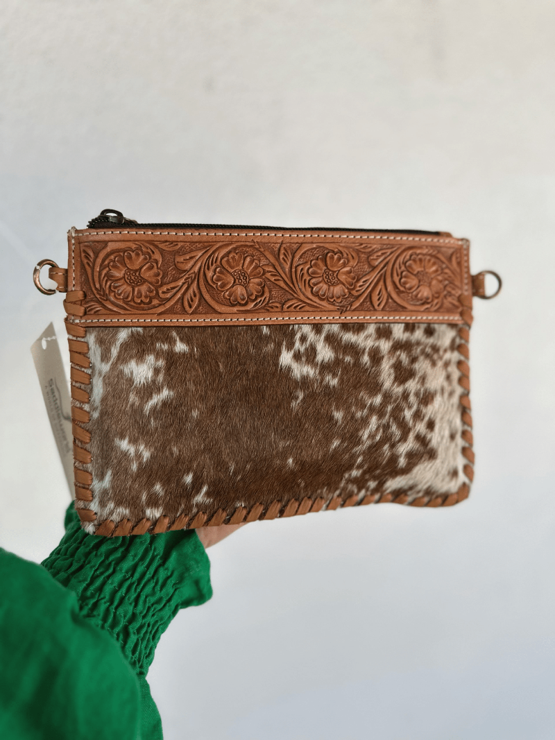 Gympie Saddleworld & Country Clothing Handbags & Wallets Tan/White Volcan Cowhide and Leather Bag (AC43)