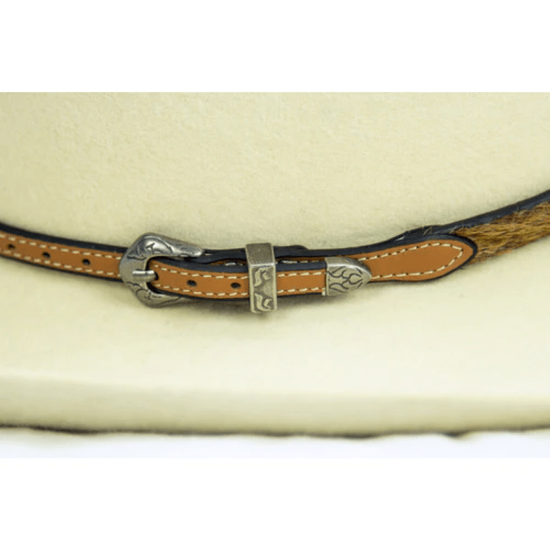 Gympie Saddleworld & Country Clothing Hat Accessories Brown Cowhair Leather Hat Band with Antique Silver buckle