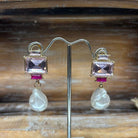 Gympie Saddleworld & Country Clothing Jewellery Earrings IME EAR1284 Pink tri crystals with drop baroque