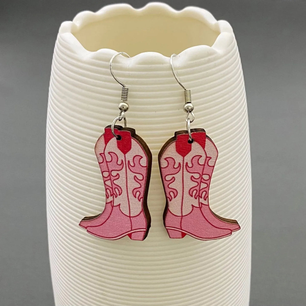 Gympie Saddleworld & Country Clothing Jewellery Pink Western Cowboy Boot Earrings Dangle