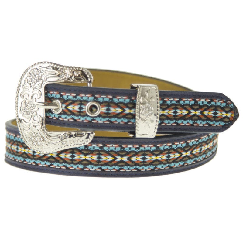 Gympie Saddleworld & Country Clothing Kids Belts 26in Brigalow Aztec Belt Girls Blue