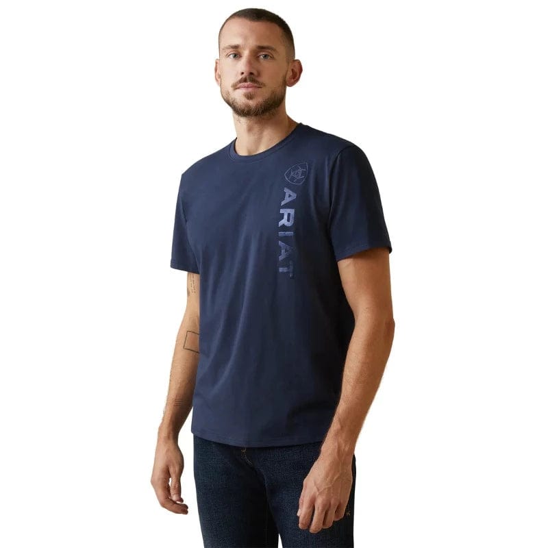 Gympie Saddleworld & Country Clothing Mens Tops S / Navy Ariat Mens Vertical Logo T-Shirt (10043372)