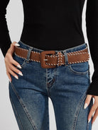 Gympie Saddleworld & Country Clothing Womens Belts Brown Leather Belt Womens with Woven Design 3.3cm Width