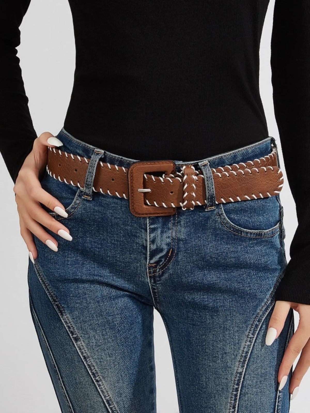 Gympie Saddleworld & Country Clothing Womens Belts Brown Leather Belt Womens with Woven Design 3.3cm Width
