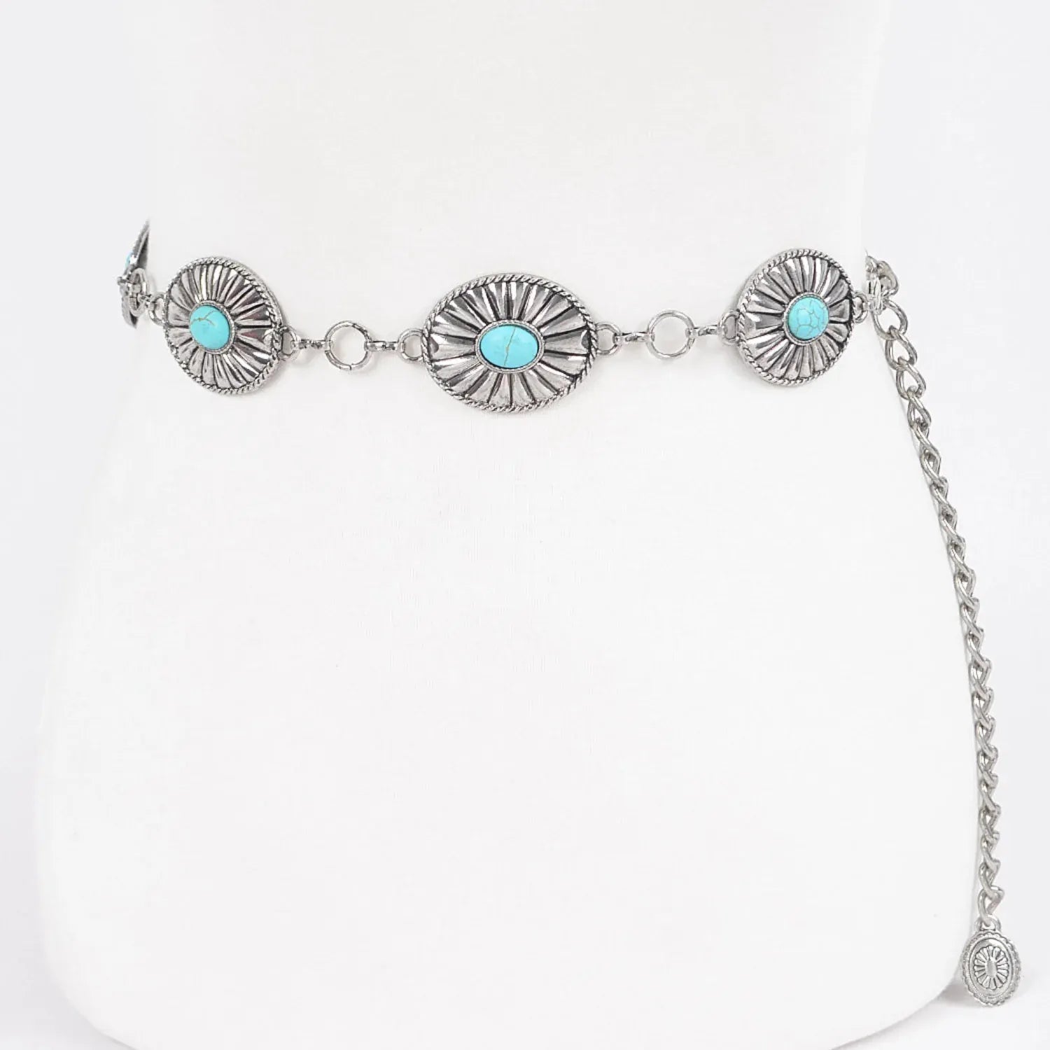 Gympie Saddleworld & Country Clothing Womens Belts Western Chain Belt Rounded Concho Turquoise