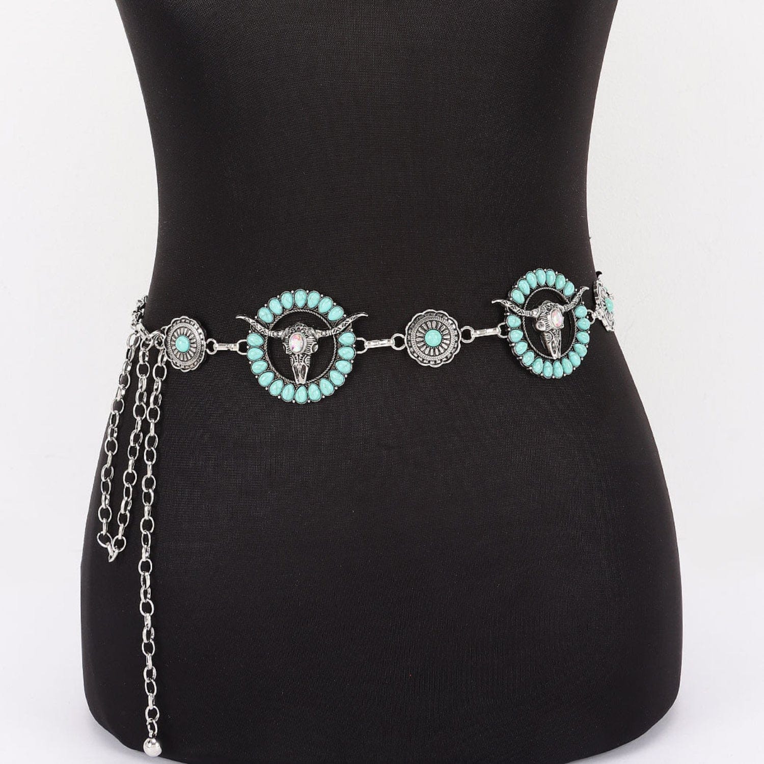 Gympie Saddleworld & Country Clothing Womens Belts Western Vintage Chain Belt with Longhorn Turquoise