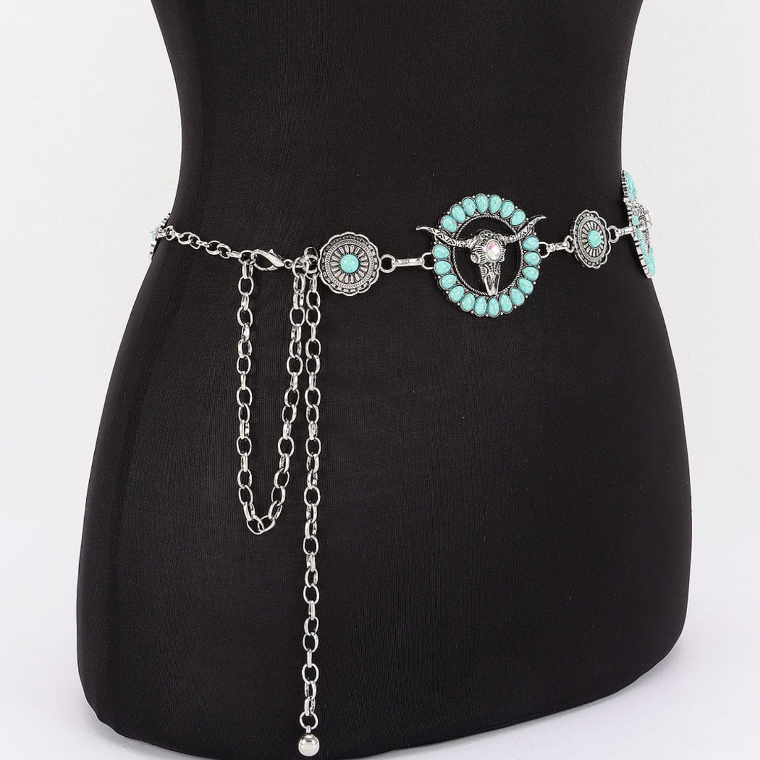 Gympie Saddleworld & Country Clothing Womens Belts Western Vintage Chain Belt with Longhorn Turquoise