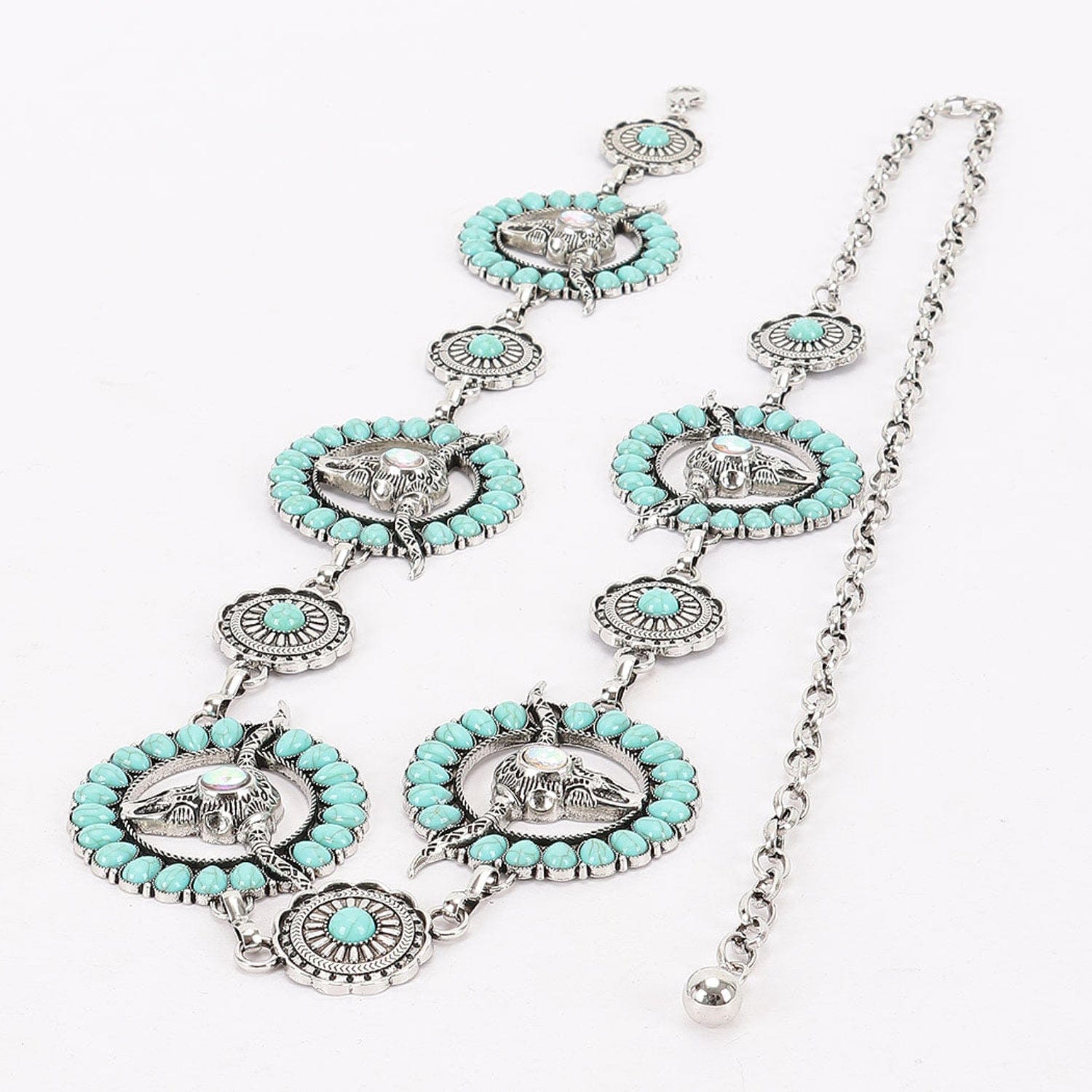 Gympie Saddleworld & Country Clothing Womens Belts Western Vintage Chain Belt with Longhorn Turquoise