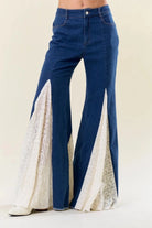 Gympie Saddleworld & Country Clothing Womens Jeans Denim Bell Bottom Jeans with Lace Insert