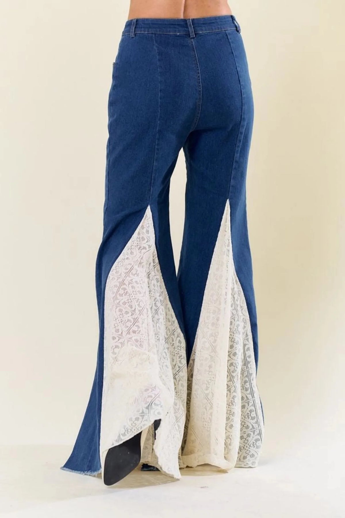 Gympie Saddleworld & Country Clothing Womens Jeans Denim Bell Bottom Jeans with Lace Insert