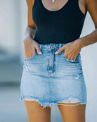 Gympie Saddleworld & Country Clothing Womens Shorts- Skirts - Dresses S / Blue Mini Skirt Womens Distressed Raw Hem