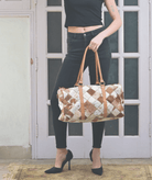 Gympie Saddleworld Gear Bags & Luggage Tan/White Patchwork Cowhide Travel Bag