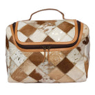 Gympie Saddleworld Gifts - Homewares Tan/White Patchwork Cowhide & Leather Toiletries Bag