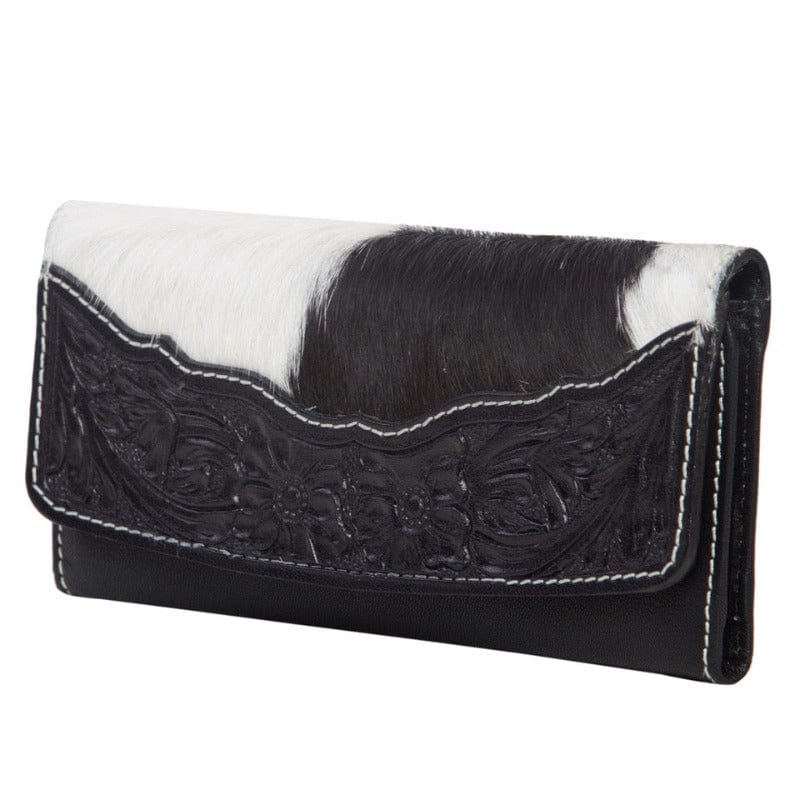 Gympie Saddleworld Handbags & Wallets Black Tooled Leather & Cowhide Wallet