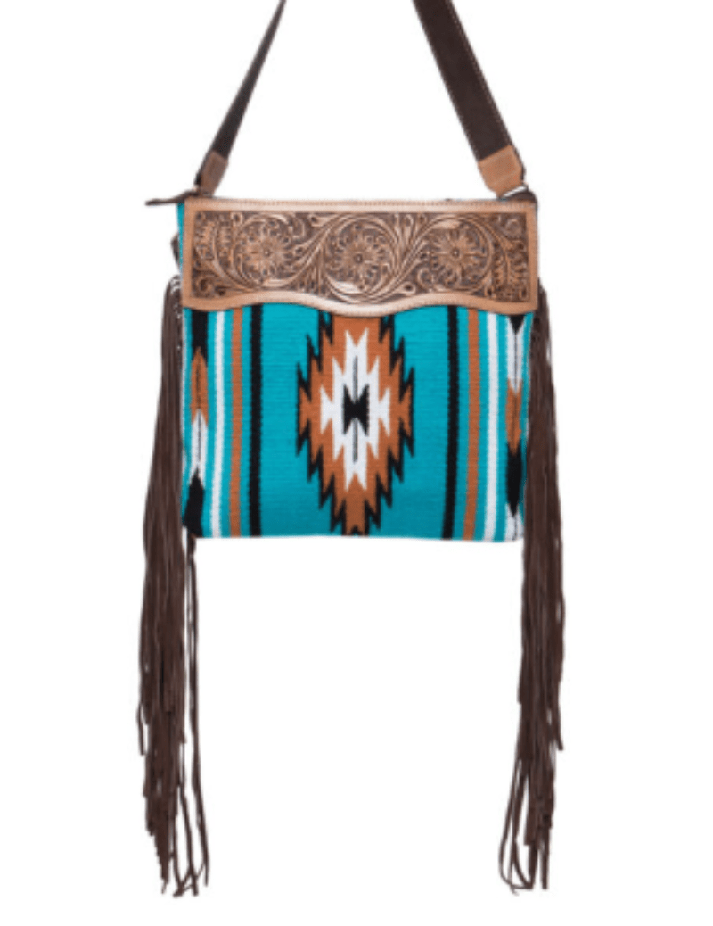 Gympie Saddleworld Handbags & Wallets Brown Navajo Turquoise Saddle Blanket with Fringe