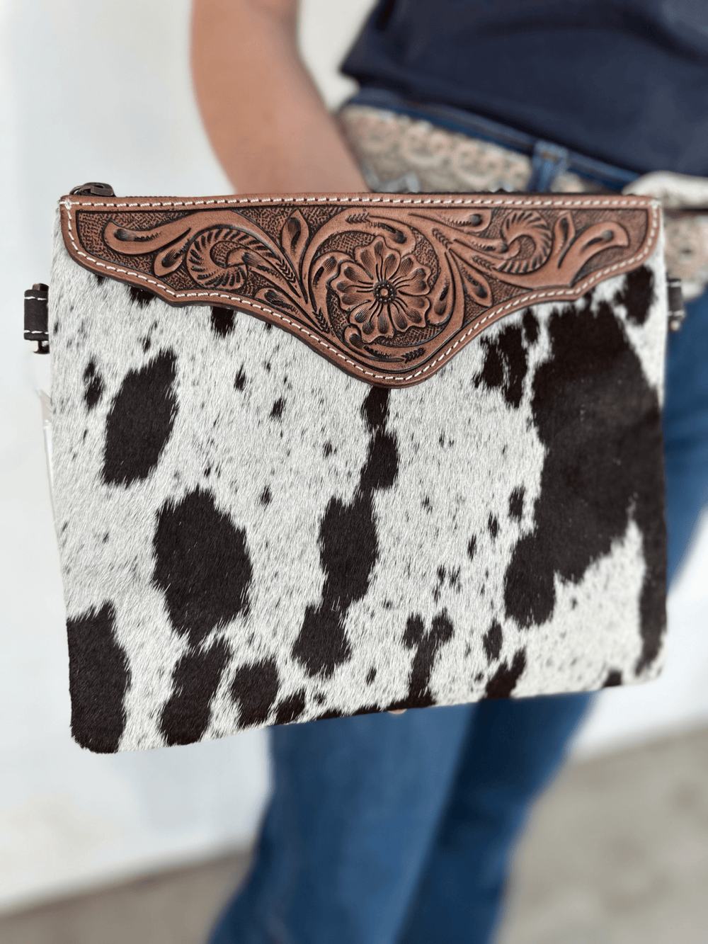 Gympie Saddleworld Handbags & Wallets Brown/White Costa Rica Tooling Leather Clutch Bag (AB07)