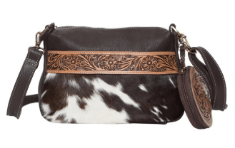 Gympie Saddleworld Handbags & Wallets Brown/White Cowhide Handbag with Coin Purse