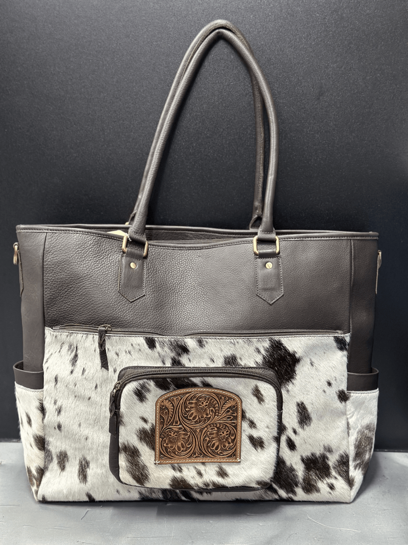 Gympie Saddleworld Handbags & Wallets Dark Brown Cowhide & Leather Tooling Nappy Bag