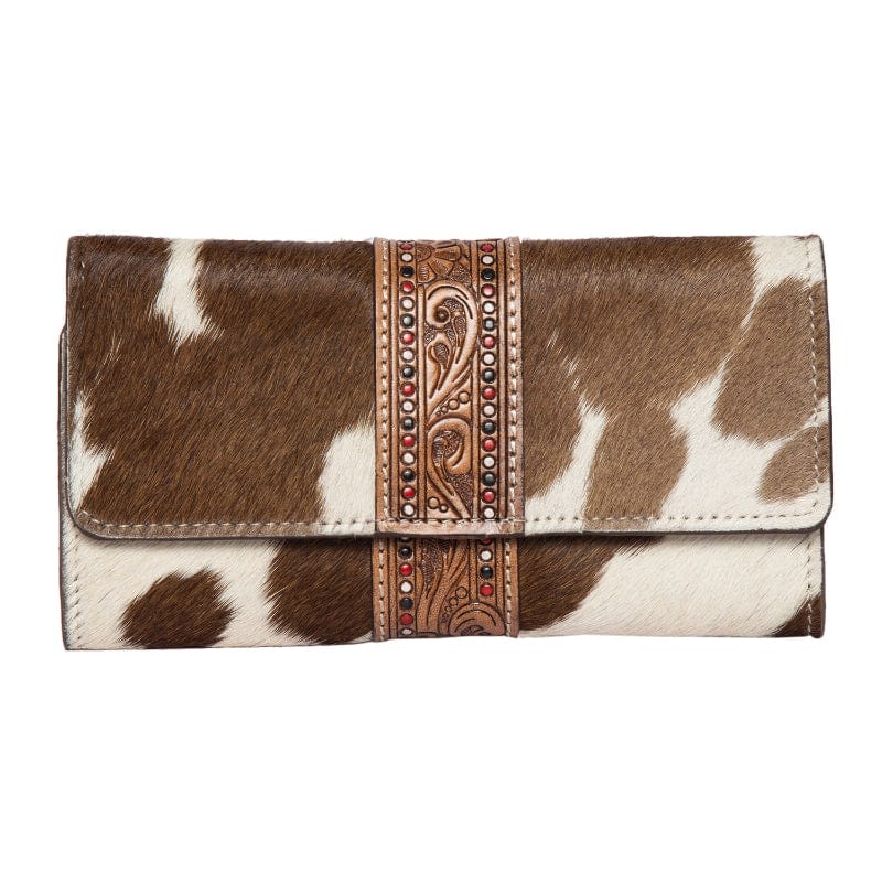 Gympie Saddleworld Handbags - Wallets Dark Brown Trifold Wallet Cowhide Hand Painted Tooling