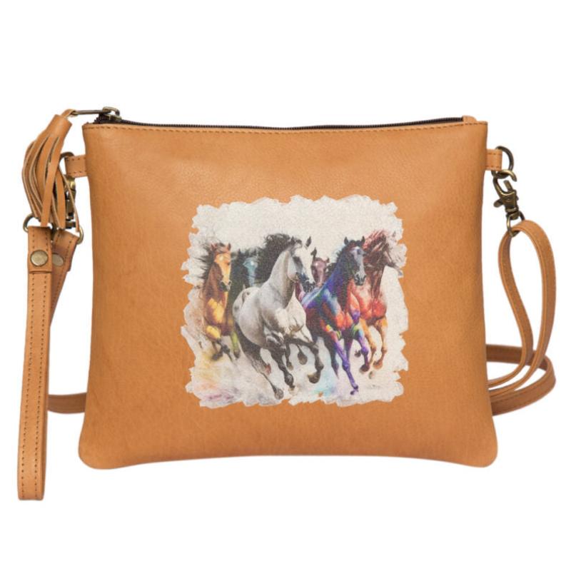 Gympie Saddleworld Handbags & Wallets Tan Leather Clutch with Painted Horses