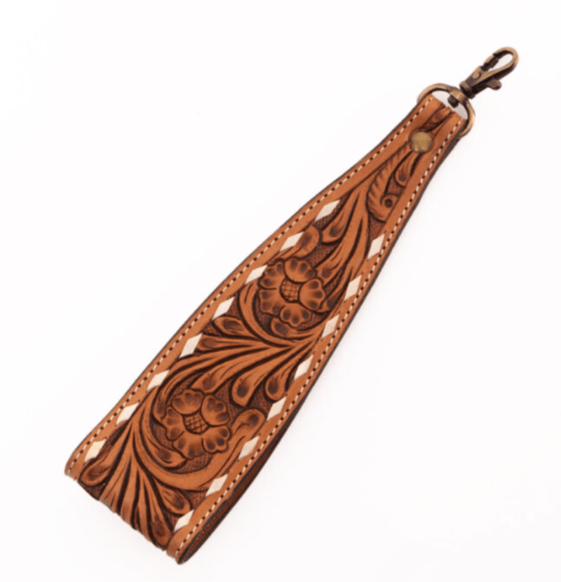 Gympie Saddleworld Handbags & Wallets Tan Leather Tooled Wristlet Bag Strap