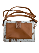 Gympie Saddleworld Handbags - Wallets Tan/White Cowhide Clutch with Tooled Sunflowers
