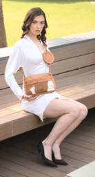 Gympie Saddleworld Handbags & Wallets Tan/White Cowhide Handbag with Coin Purse
