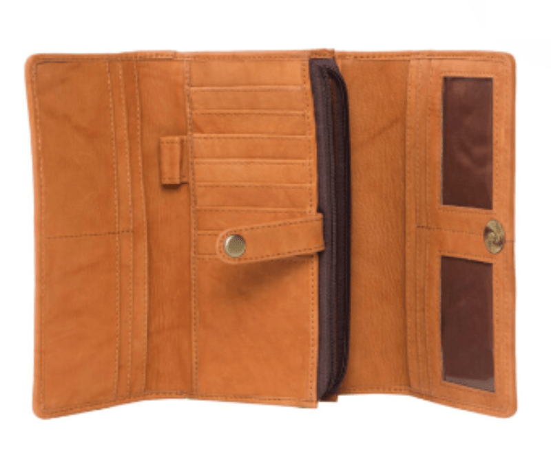 Gympie Saddleworld Handbags & Wallets Tan/White Cowhide Trifold Wallet