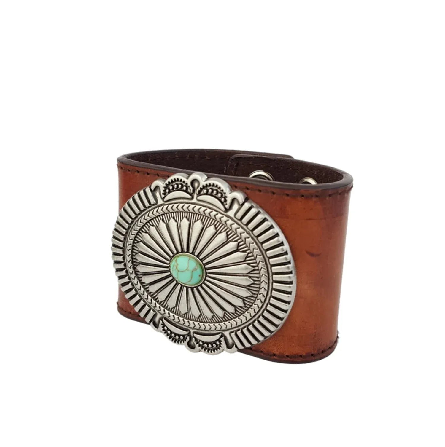 Gympie Saddleworld Jewellery Brown Genuine Leather Cuff with Oval Concho