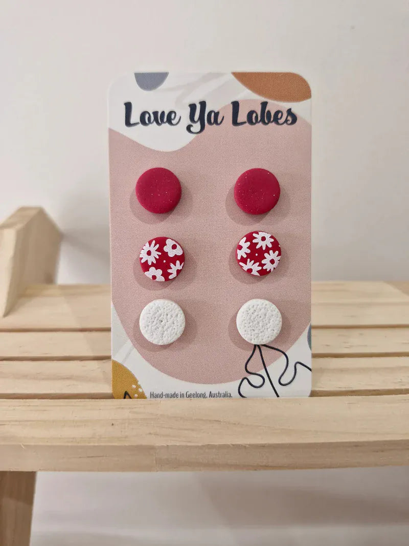 Gympie Saddleworld Jewellery Cherry Earrings Olivia Triple Stud Pack Gingham