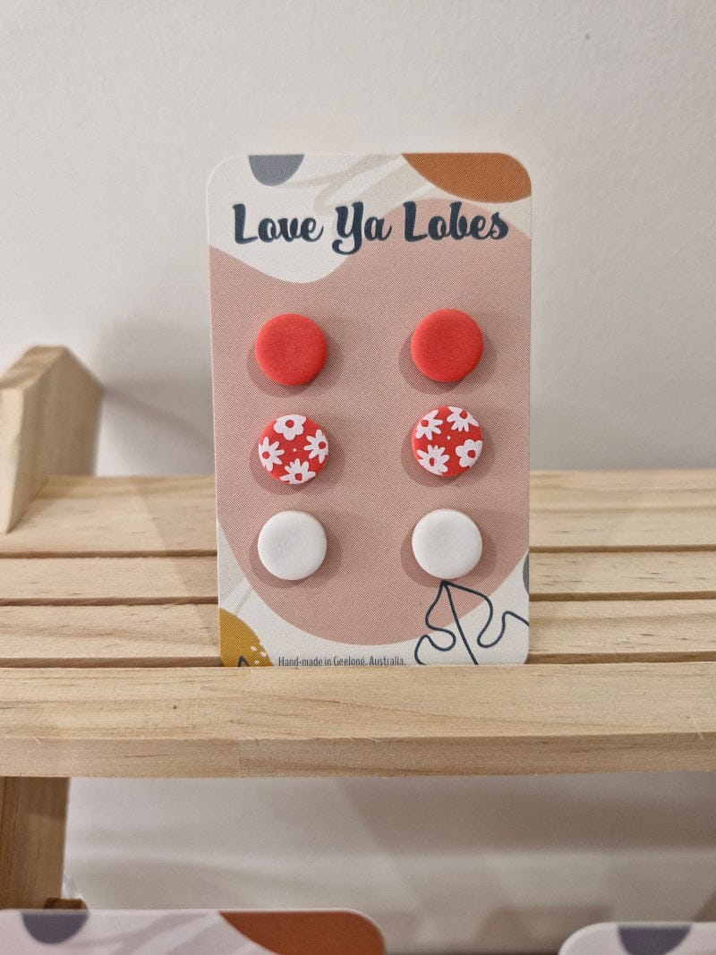 Gympie Saddleworld Jewellery Coral Earrings Olivia Triple Stud Pack Gingham