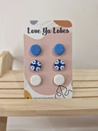 Gympie Saddleworld Jewellery Cornflower Earrings Olivia Triple Stud Pack Gingham