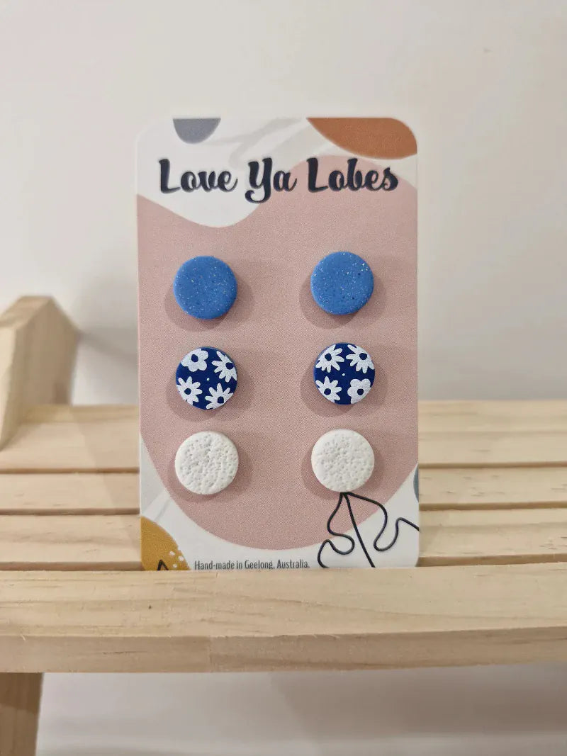 Gympie Saddleworld Jewellery Cornflower Earrings Olivia Triple Stud Pack Gingham