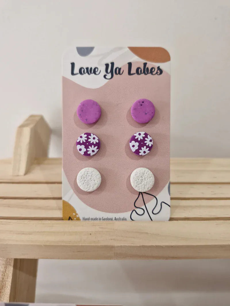 Gympie Saddleworld Jewellery Grape Earrings Olivia Triple Stud Pack Gingham