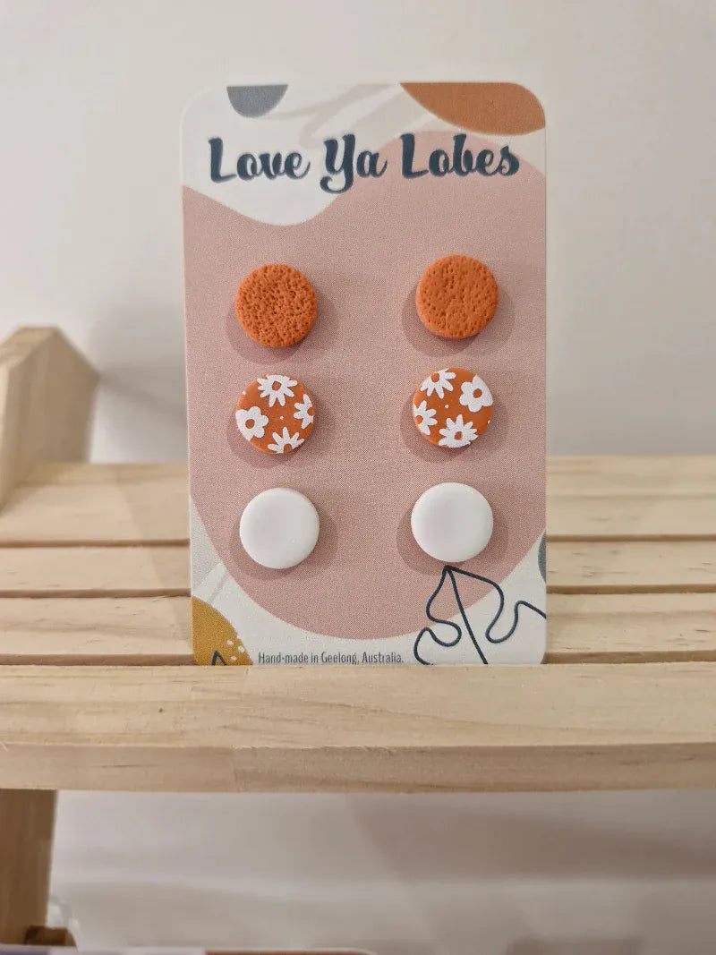 Gympie Saddleworld Jewellery Pumpkin Earrings Olivia Triple Stud Pack Gingham