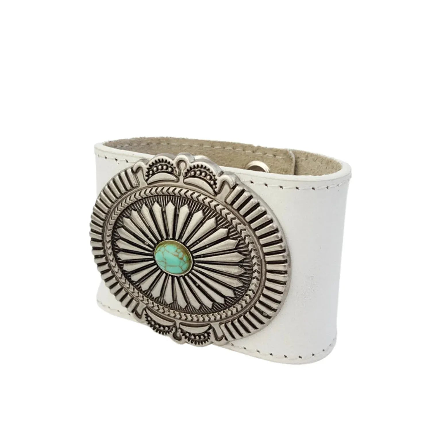 Gympie Saddleworld Jewellery White Genuine Leather Cuff with Oval Concho