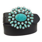 Gympie Saddleworld Womens Belts 30in / Black Leather Belt Western Turquoise Floral Buckle