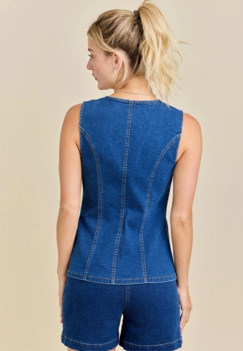 Gympie Saddleworld Womens Shirts Denim Vest Top with Ribbon Ties