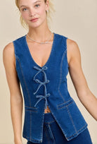 Gympie Saddleworld Womens Shirts Denim Vest Top with Ribbon Ties