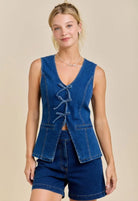 Gympie Saddleworld Womens Shirts S / Denim Denim Vest Top with Ribbon Ties