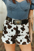 Gympie Saddleworld Womens Shorts- Skirts - Dresses 02 / Brown/White Western Shorts Womens Cowhide High Rise